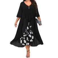 Long Dress Half Sleeves Chiffon Splicing V Neck Loose Waist Swing Large Hem Elegant Floral Print Women Maxi Dress for Autumn 3XL juoda
