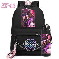2Pcs/set Anime Demon Hunters Printed Backpack with 750Ml Water Bottler for Teenager Girl Boy Large Capacity Waterproof Bookbag Gift