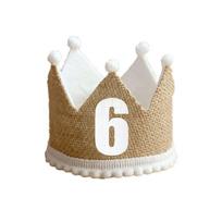 Burlap Crown Baby Birthday Party Hat 1/2 1 2 3 4 5 6 7 8 9 Year Baby Boy Girl Linen Headband 100 Year Adult Anniversary Cap beige