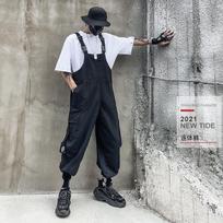 Vyriški ir moteriški kombinezonai to paties stiliaus, japoniško bangų prekės ženklo, juodi, vienos dalies, hiphopo, nacionalinio stiliaus, darbo, su petnešomis, vyriški, laisvi M juoda