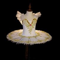European American Girls Strappy Ballet Tutu Little Swan Dance Performance Dress 100 balta
