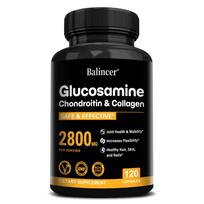 Gliukozamino maisto papildas, su chondroitino sulfatu, kolageno peptidu, 120 kapsulių 120 Capsules black