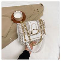 Korean Version Chic Create Patterns Pu Leather Shoulder Crossbody Bag with Gold Chain Strap Perfect for Elevating Everyday Looks balta