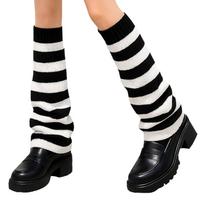 Flare Striped Knit Leg Warmers, Women Y2K Nylon Slouch Wide Leg Cuffs, Lolita JK Winter Warm Street Leg Covers One Size