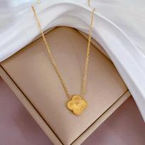 Lucky Flower Stove Real Gold Cold Wind Necklace Female Collarbone Chain With Jewelry