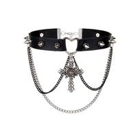 Punk style cross choker collar exaggerated personality tassel PU necklace sweet cool babes accessories