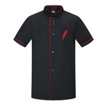 Šefo viršus unisex su kišene, lengvas, patogus, trumpomis rankovėmis, su stovinčia apykakle, maitinimo, kvėpuojantis, lengvai plaunamas šefo marškinys darbui 3XL juoda