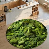 Moss Green Round Rug, Non-Slip Dot Backing Polyester Mat, Machine Washable for Indoor Outdoor, Living Room, Camping Decor Diameter 60cm