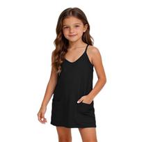 Girls Tennis Dress Romper Dress With Pockets Summer Dress With Shorts V-Neck Strap For Kids -1 Years 120 juoda