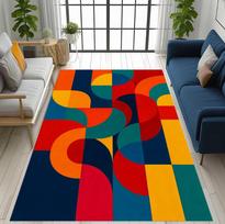 Colorful Geometric Circle Mid Century Area Rug  Washable Carpet for Living Room Bedroom Kitchen Rustic Home Decoration 40x60cm