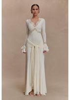 Elegant White Lace V-Neck Flare Sleeve Slim-Fit Long Dress for Women L pilkšvai balta