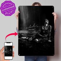 Billie Eilish in the Rain D Texture Metal Poster Customized Wall Art Tin Sign Gift for Mancave Living Room Decoration Wand Deko 20x30cm（7.8x11.8inch） gray