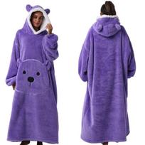 Nešiojama pledinė suknelė-megztinis moterims, ilgomis rankovėmis, oversized chalatai, šiltas, jaukus, milžiniškas gobtuvas, flaneliniai pledai su kišene, moteriškas žiemos gobtuvas, chalatas One size purple