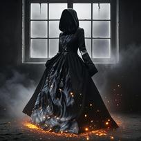Women's Halloween Witch Costume Dress with Hooded Skeleton Print for Stage Performance L juoda