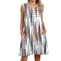 Printed Vest Loose Pocket Dress for Women S