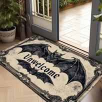 Halloween Welcome Sign Bat Design Door Mat Black Beige for Use in Living Room Bedroom Kitchen Gift for Halloween Decorations 30X50CM