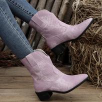 Fashion European and American Knight Short Boots 2024 Autumn/Winter New Vintage Cowboy Coarse Heel Pointed Large Women's Boots Sneakers 35 violetinė