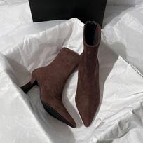 Shoes brown short boots high heel year thin heel elastic boots suede pointed thin 34 ruda