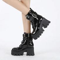 Large Size Platform Ankle Boots Women Tube Sweet Sle PU Material Warmth Inner Side Zipper 35 juoda