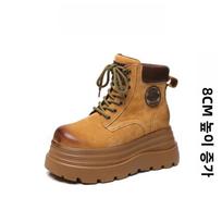 9cm High Genuine Leather Platform Women Short Boots Fashion Comfort Woman Mid Calf Ankle Boot Thick Sole Women Shoes Botas Mujer 34