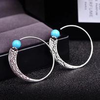 Vintage Silver Turquoise Earrings Punk Style Ear Hook for Women Retro Boho Jewelry