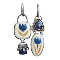 Metallic Floral Dangle Earrings Crystalline Geometric Designs Portable Enamel Gift for Her 1