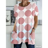 Summer printed short-sleeved T-shirt with pockets XL