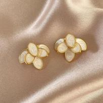 French Retro 3D Leaf Back Hang Double Sided Stud Earrings for Women Jackets Curved Piercing Ear Jewelry Pendientes Gift