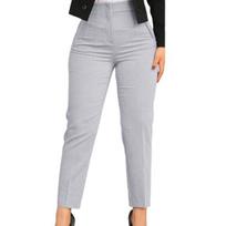 High Waist Pleated Pockets Ninth-Length Women Trousers Solid Color Straight Leg Suit Pants XL šviesiai pilka spalva