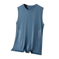 Men Vest Round Neck Sleeveless Breathable Holes Tank Tops Color Block Quick Drying Summer Ice Silk Camisole Fitness Training Activewear XL mėlyna