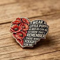 Unisex Remembrance Day Red Poppy Heart Brooch Badge black