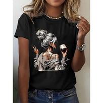 y2k 90s 2000s Hot Sale Fashion Tshirt Artistic Wine Drink T-shirt Print Short Sleeve T Shirt Clothing Top Tee M