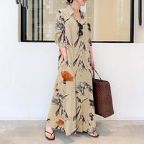Women's Lapel Cotton Linen Pocket Simple Casual Dresses XXS smėlis