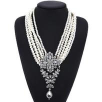 Multi-Layer Pearl Crystal Water Drop Pendant Choker, Exaggerated Short Collarbone Necklace For Women skaidri