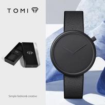 TOMI T078 Simple Design Quartz Watch for Unisex No Scale Design Leather Band Alloy Glass Watch  Fashionable Wristwatch