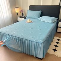 2025 Summer Ice Silk Cooling Mat – Washable, Non-Slip, Fitted Sheet for Home 150x200 Bed Skirt + 2 Pillowcases