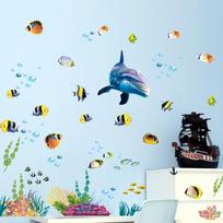 Waterproof Room Wall Sticker Ocean Deep Water Sea  Dolphin Fish Decorative Stickers KTY