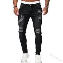Men's Jeans Ripped Slim Feet Jeans clothes sale 4XL juoda