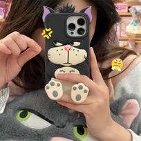 3D Liuciferio Katė Pelenė Ištempusi Pėdas Telefono Dėklas iPhone 11 12 13 14 15 16 Pro Max Plus Dėklas Su Animaciniu Laikikliu For iPhone 16