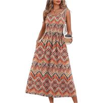 Women's Fashion Pocket Half Sleeve Floral Mid-length Casual Dress M