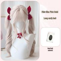 Moterų pilnos galvos ilgas garbanotas perukas - Rūko rožinis Lolita Cosplay, Energingos dvigubos kasos, Minkštas ir mielas madingam kasdieniam dėvėjimui white
