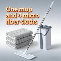 Rotating Flat Mop and Bucket Set, Magic Spin 360° Wet Dry Mop for Kitchen Bathroom Floors, Includes 4 Mop Pads