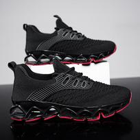 Men's Blade Sole Running Sneakers Breathable Knit Athletic Shoes with Cushioned Support for Sports Training 38 juoda