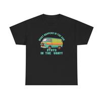 What Happens In The Van Stays In The Van Graphic T-Shirt Mens Womens Tees Top Unisex Heavy Cotton Tee L