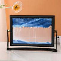 Rotatable Moving Sand Art Picture Home Decor Christmas Gift Glass Quicksand Painting Sandscapes Flowing Sand 5inch mėlyna