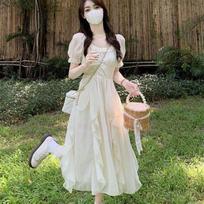 2026 French White Moonlight Goddess Dress: Slimming Mid-Length Summer Wear for Girls S abrikosas