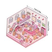 Animacinis kapibara Miniatiūrinė scena 3D lipdukai Pasidaryk pats 3D kraštovaizdžio lipdukai Vizualiai sukraunamas lipdukas Kišeninė namelio scena Sukrovimas rožinė