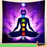 VIKAMA Yoga Meditation Set Buddha and Chakra Mandala Tapestry with Matching Mat NonSlip Yoga Mat Suitable for Yoga Studios 74x94cm(29x37in)