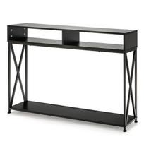 Costway juodas konsolinis stalas su atvira lentyna ir plieniniu rėmu 120 x 23 x 79 cm