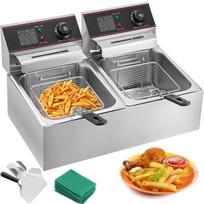 Commercial Deep Fryer 12L Electric Fryer 5000W Twin Basket YB-82 Dual Tank Electric Deep Fryer Countertop Stainless Steel French Fry for Commercial